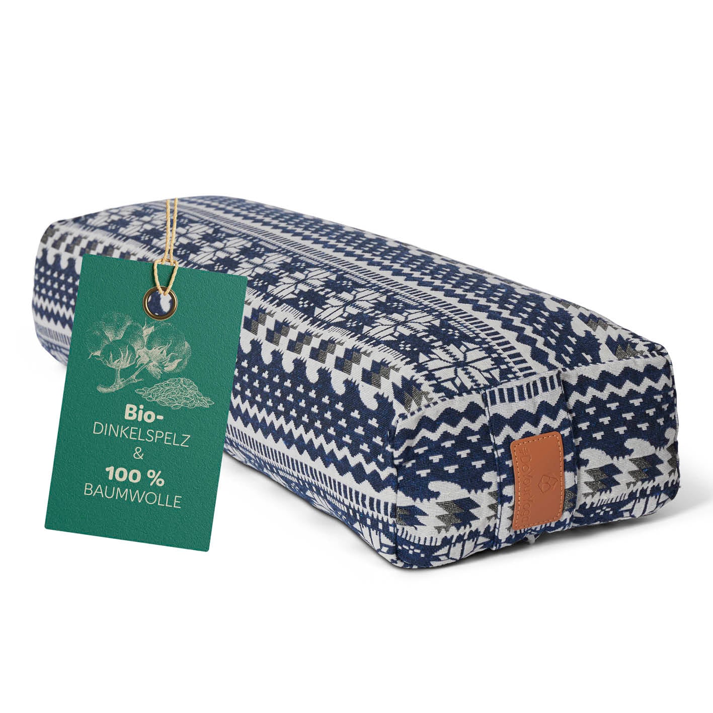 Yoga-Bolster Paravati - gefüllt mit Bio-Dinkelspelz, 67 x 22 x 13 cm, Blau-Weiß, waschbarer Baumwollbezug, ergonomisch und nachhaltig.