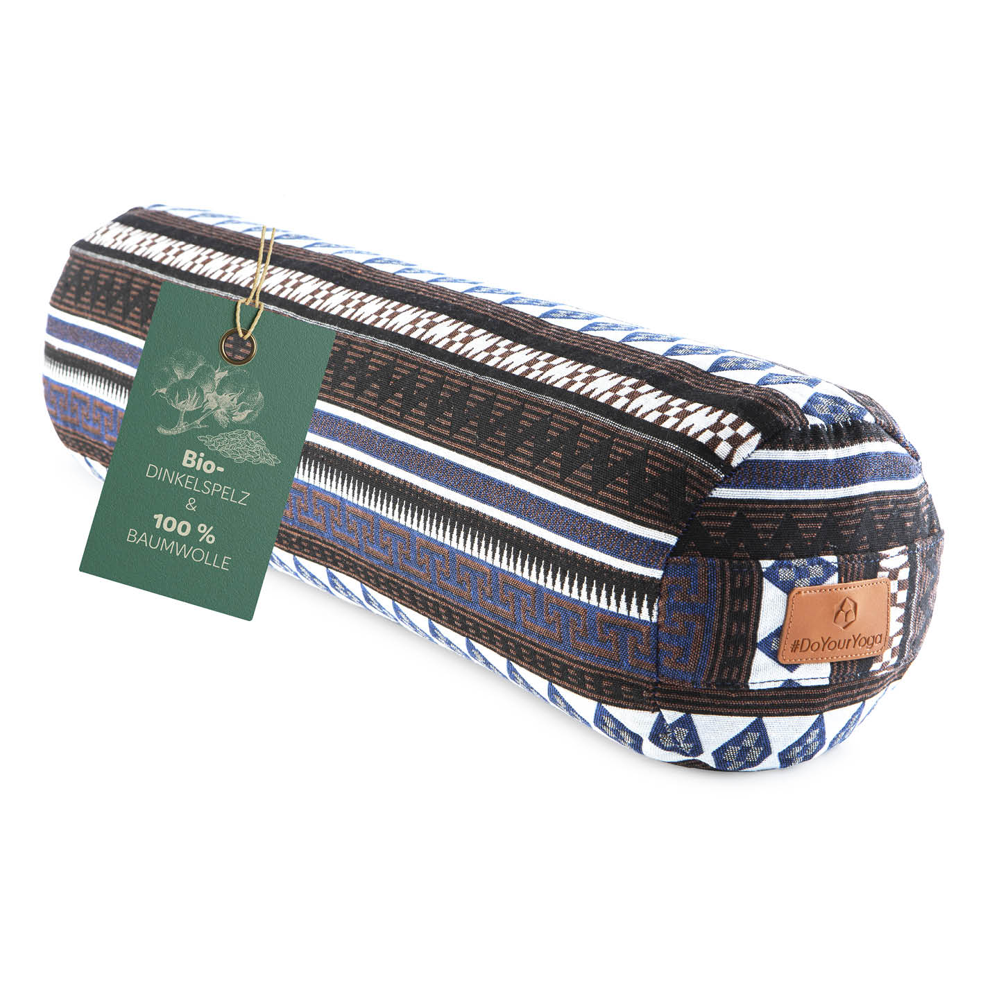 Yoga-Bolster Tarik - gefüllt mit Bio-Dinkelspelz, 68 x 22 x 22 cm, indisches Design, abnehmbarer Bezug, Meditationskissen