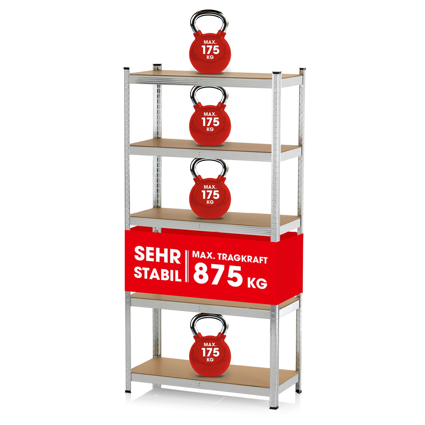 Schwerlastregal & Werkbank - 180 x 90 x 40 cm - 875 kg Traglast, 175 kg pro Ebene