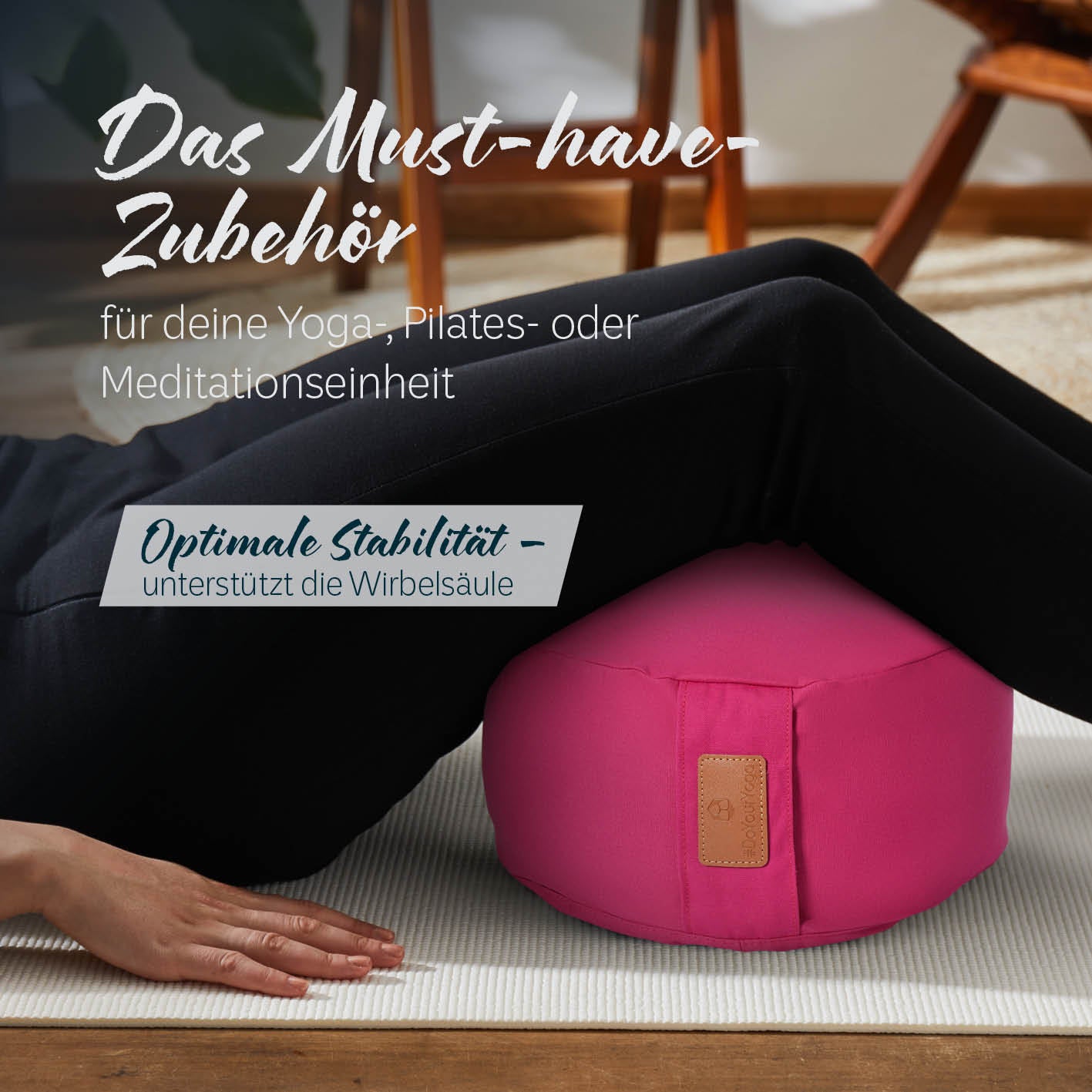 Yoga-Kissen Vishnu rund 30x30x15 cm pink, gefüllt mit Bio-Buchweizenschalen, ideal für Yoga, Pilates und Meditation.