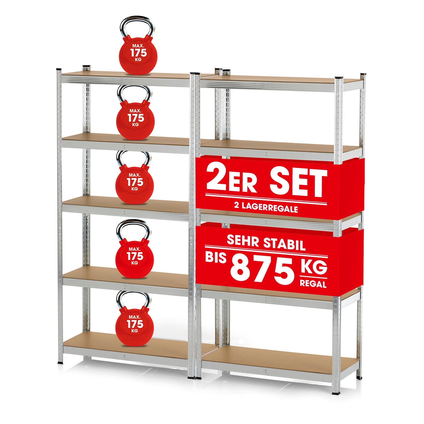 Schwerlastregal & Werkbank 2er-Set -  180 x 90 x 40 cm - 1750 kg Traglast, 175 kg pro Ebene