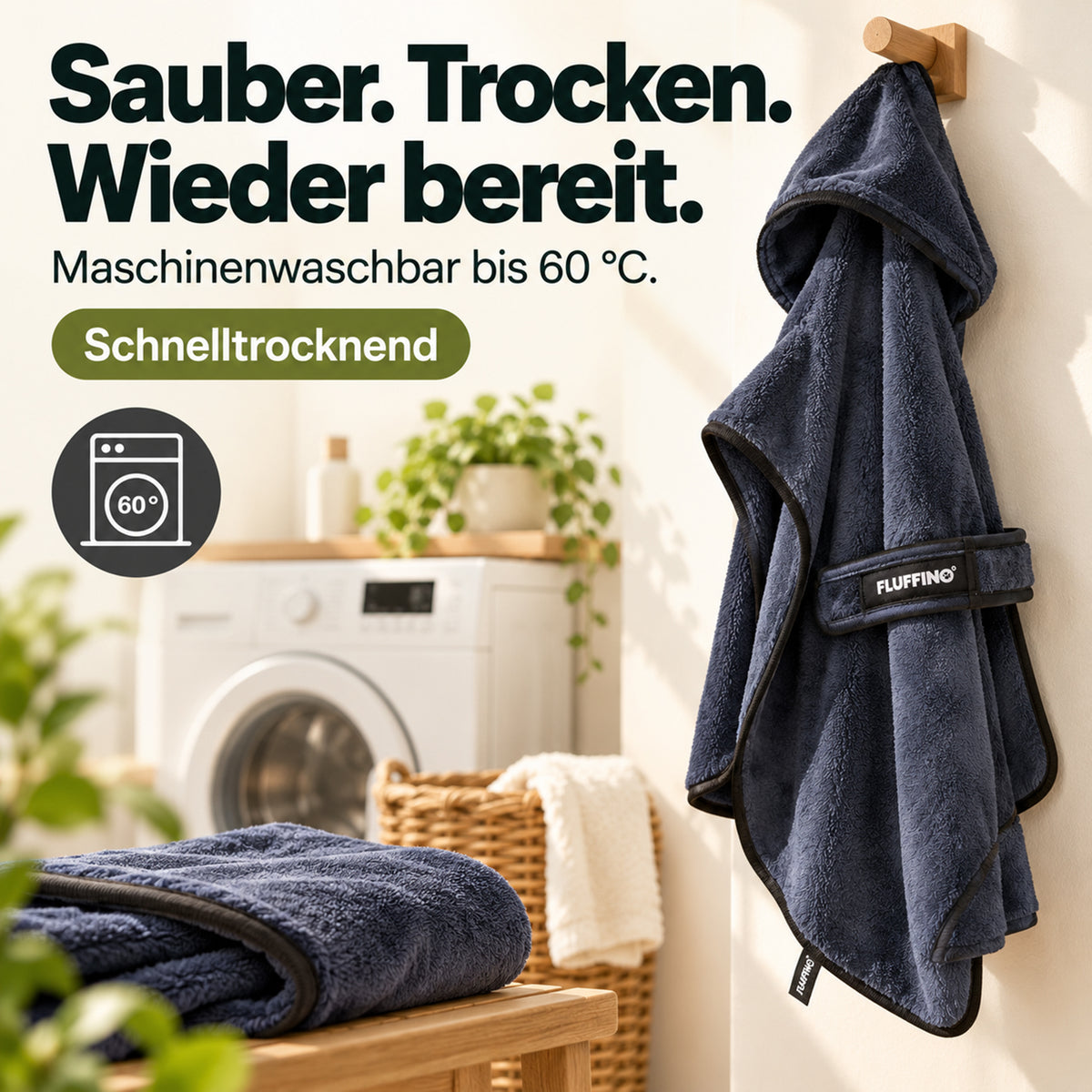 Hundebademantel - Größe L - beige/blau, schnell trocknend und maschinenwaschbar