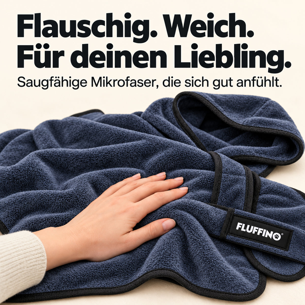 Hundebademantel - Größe L - beige/blau, flauschig und weich aus saugfähiger Mikrofaser