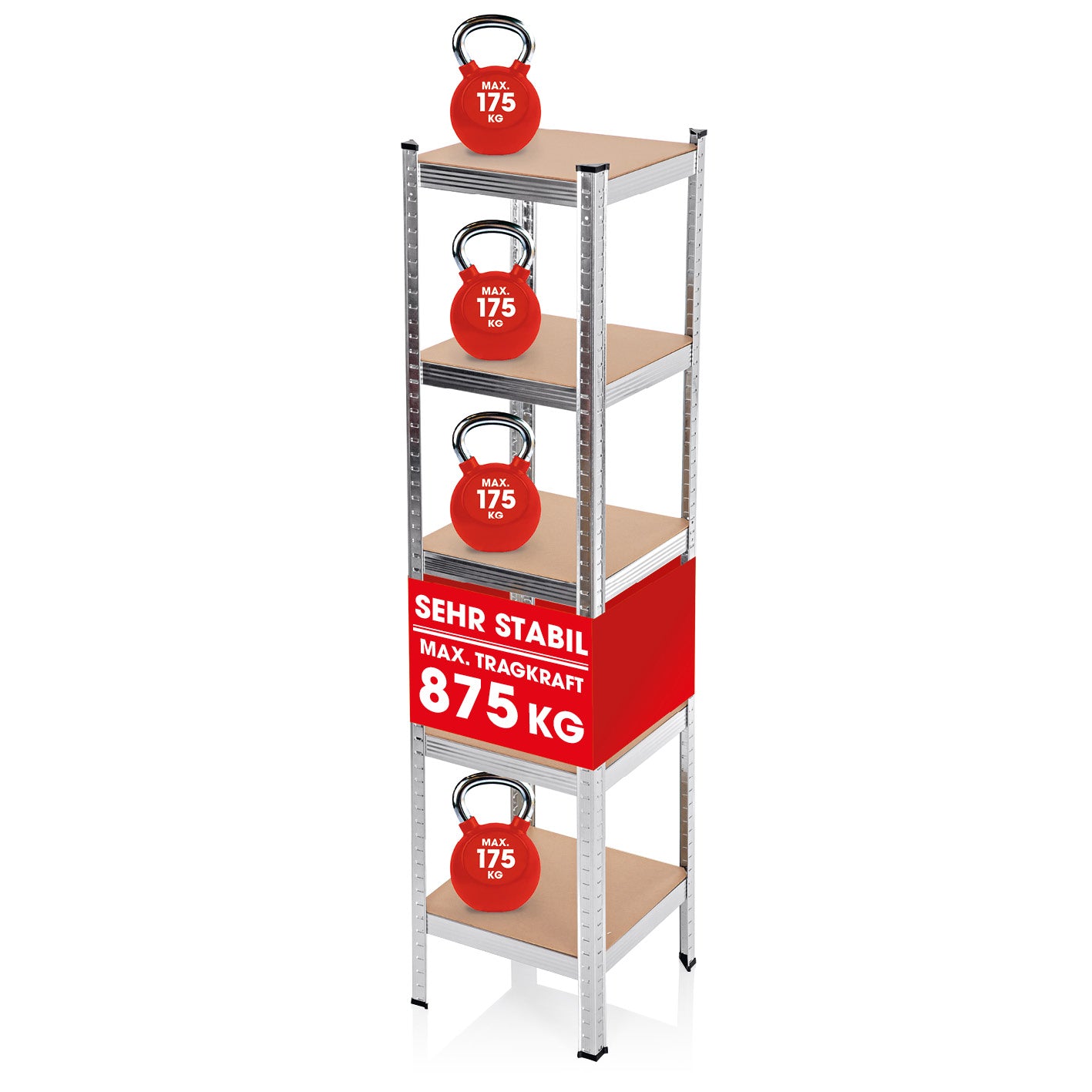 Schwerlastregal & Werkbank - 180 x 40 x 40 cm - 875 kg Traglast, 175 kg pro Ebene