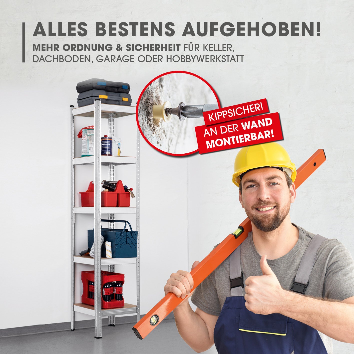 Schwerlastregal & Werkbank - 180 x 40 x 40 cm - 875 kg Traglast, 175 kg pro Ebene
