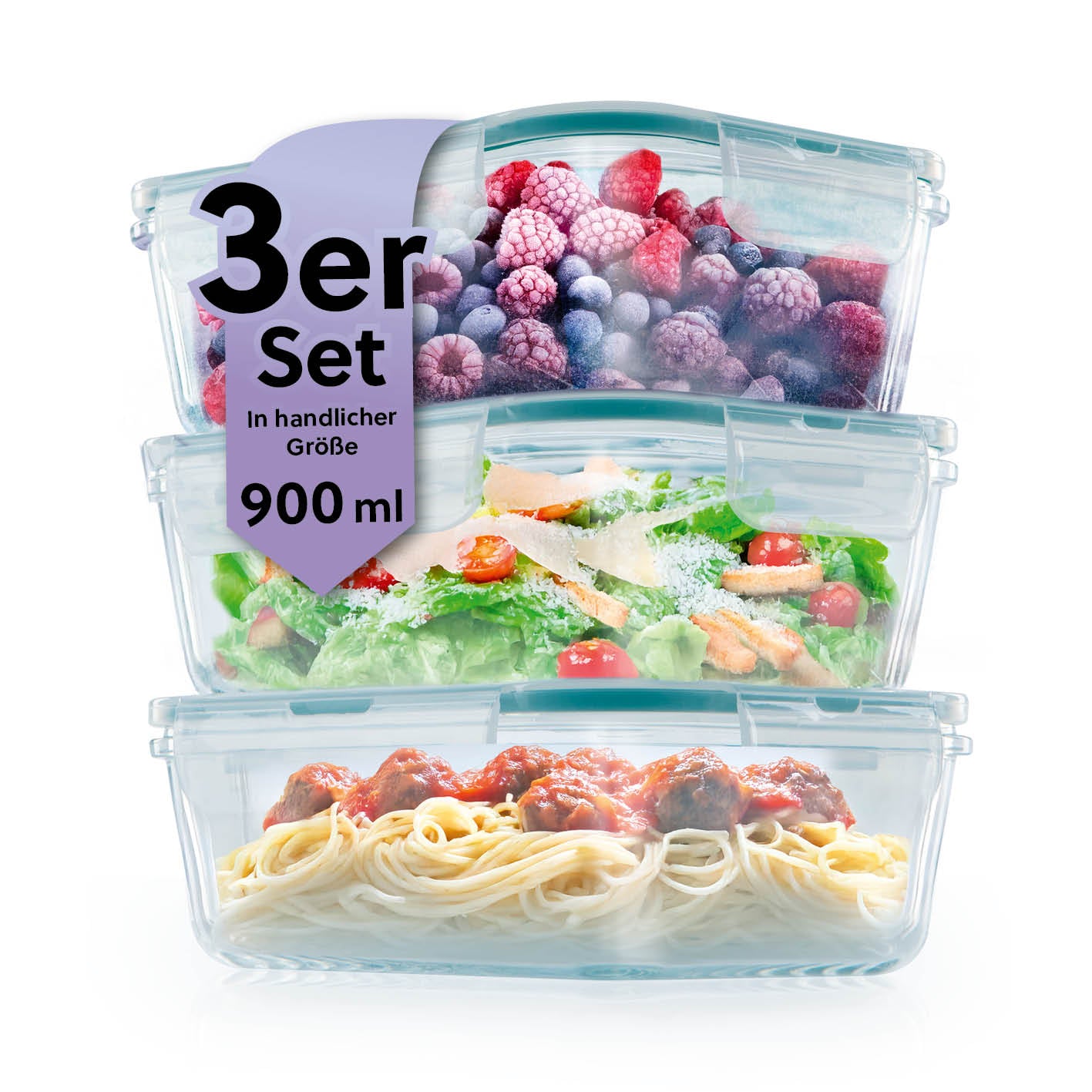 Frischhaltedosen Klick-it, 6-tlg., Mint – 3er Set Glasdosen 900 ml, luftdicht, auslaufsicher, ideal für Meal Prep mit gesundem Essen.