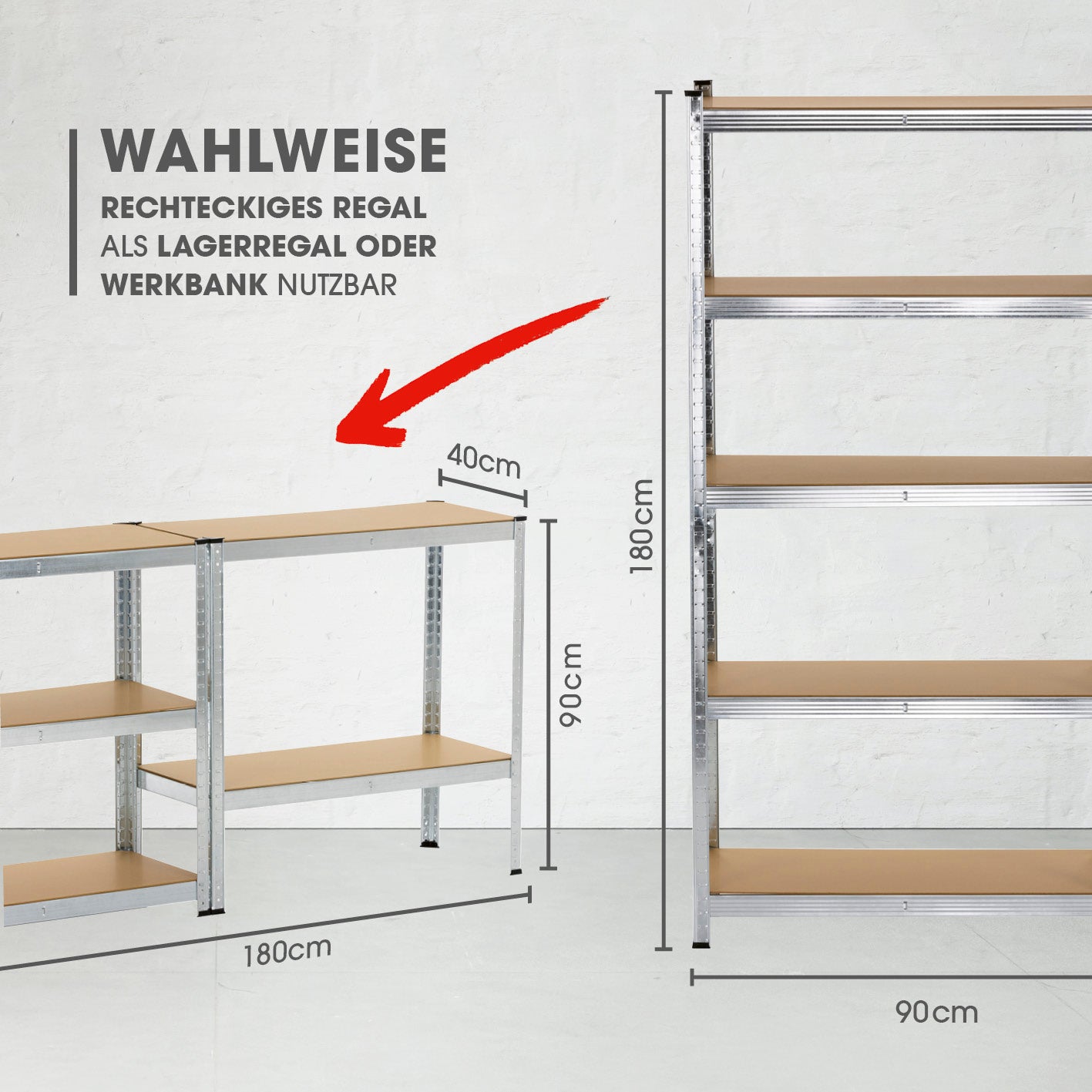 Schwerlastregal & Werkbank - 3er-Set - 2625 kg Traglast, 175 kg pro Ebene & 15 Ebenen