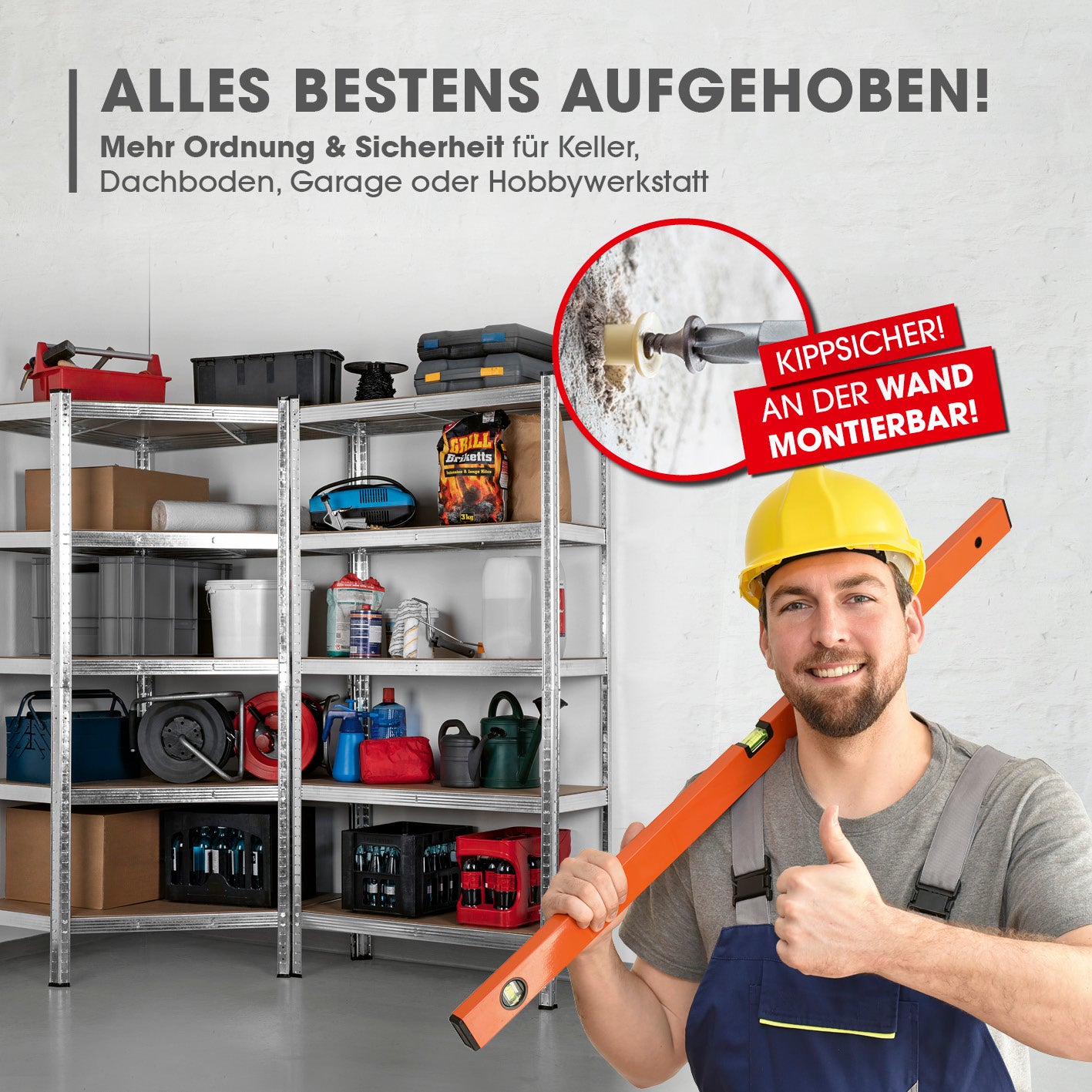 Schwerlastregal & Werkbank - 3er-Set - 2625 kg Traglast, 175 kg pro Ebene & 15 Ebenen
