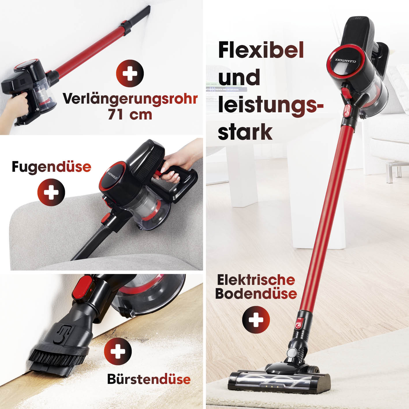 Akku-Zyklon-Staubsauger mit elektr. Bodendüse