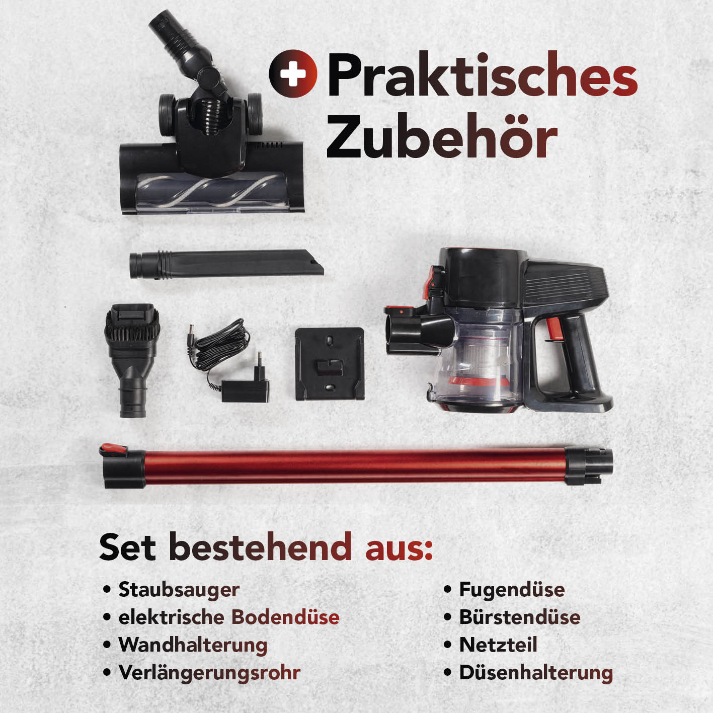 Akku-Zyklon-Staubsauger mit elektr. Bodendüse