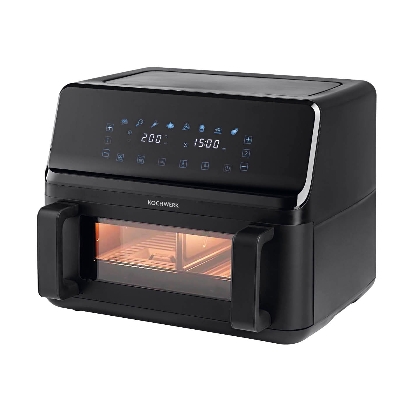Heißluft-Fritteuse Vario-Doppelkammer 9l mit digitalem Display, Dual-Zone und 8 One-Touch-Programmen für vielseitiges Garen.