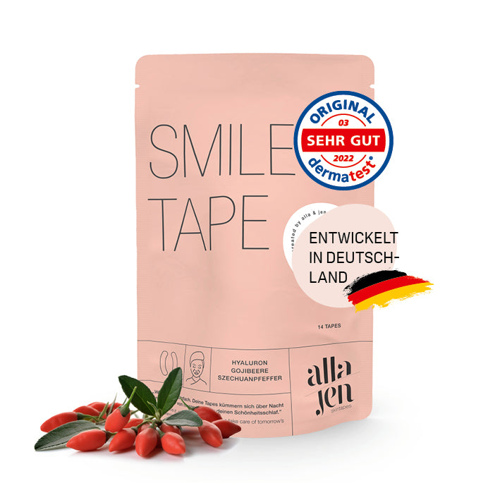 Hyaluron-Skintape "Smile Tape" mit Hyaluron, Gojibeere und Szechuanpfeffer zur sanften Pflege und Minimierung von Nasolabialfalten.
