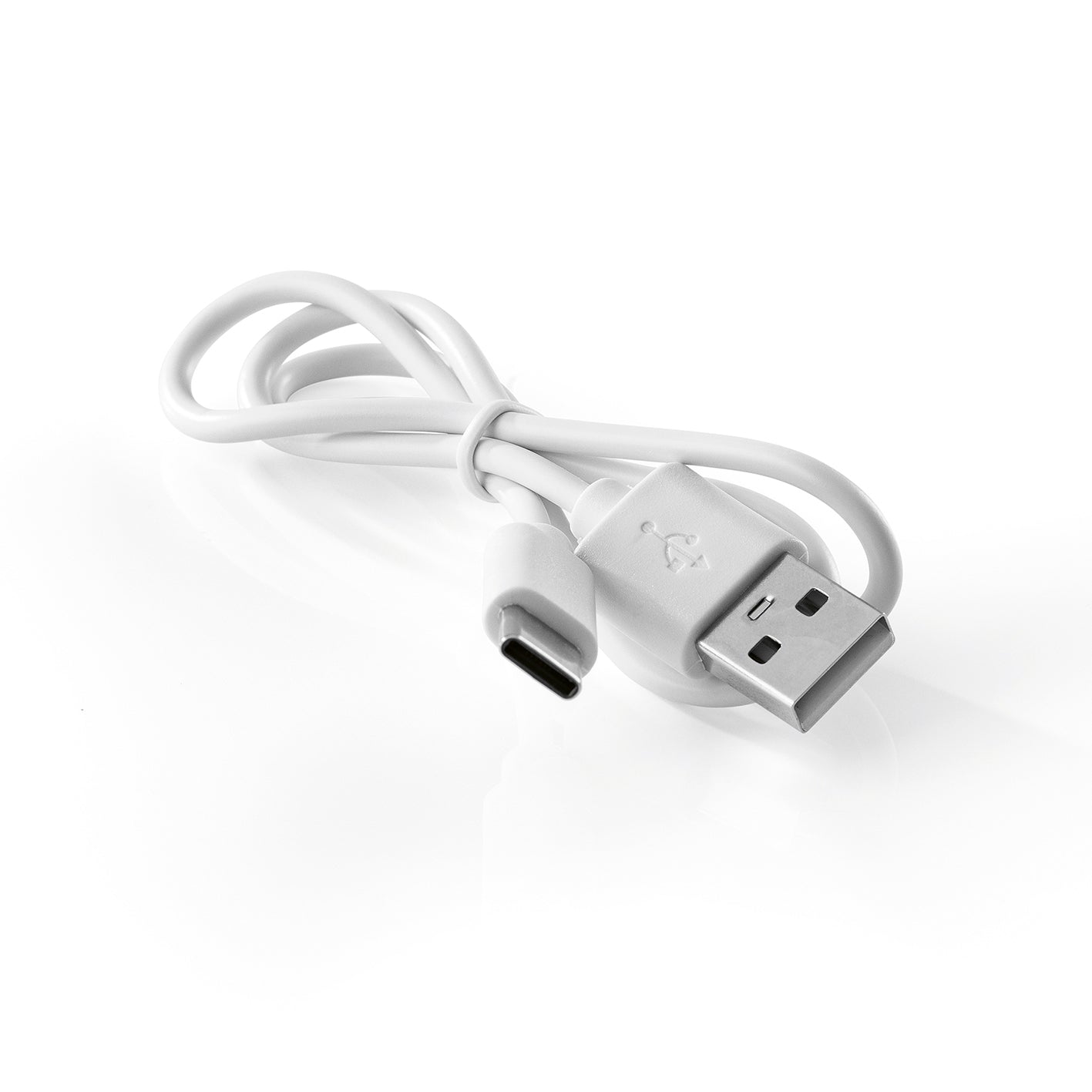 Ladekabel mit USB- und USB-C-Anschluss, Zubehör für 2in1-Akkusauger mit Saug- und Gebläsefunktion, auf weißem Hintergrund.