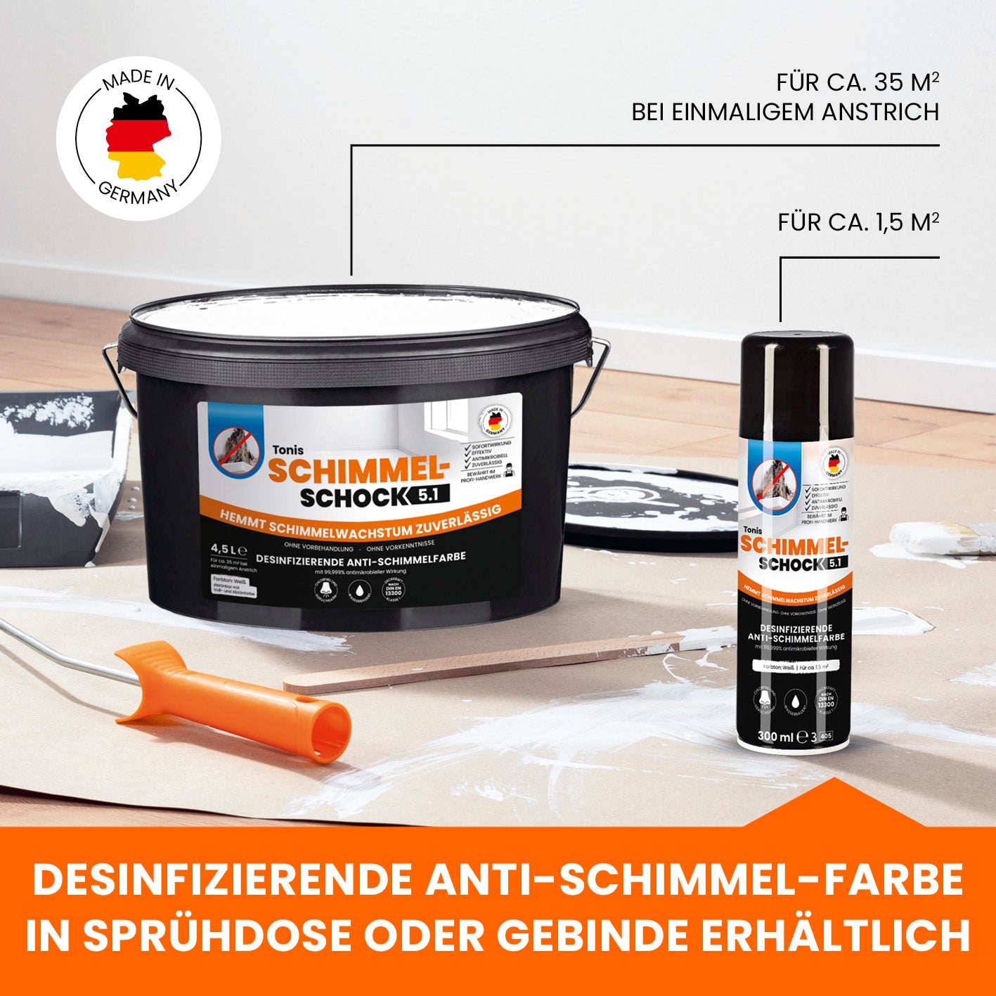 Tonis SCHIMMELSCHOCK 5.1 - Farbeimer 4,5 l - Gebinde - weiß