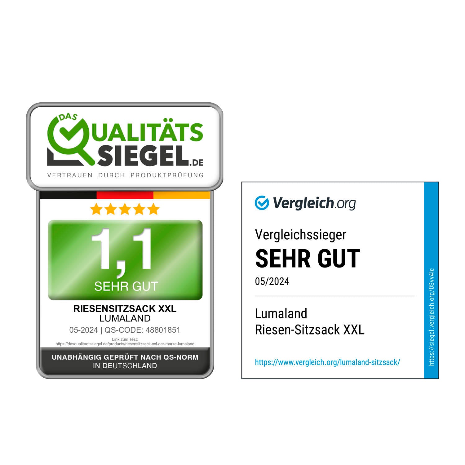 Qualitätssiegel und Vergleichssieger für XXL-Sitzsack Karo - Blau/Grau mit Bestbewertung sehr gut im Mai 2024.