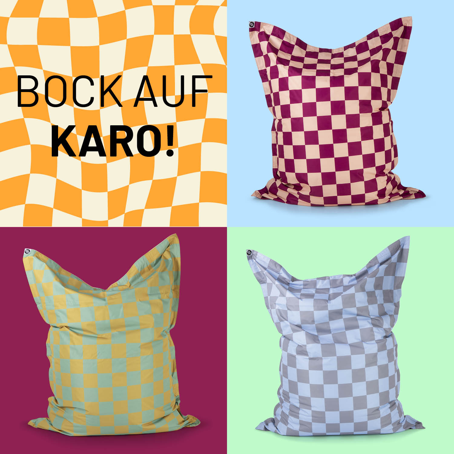 XXL-Sitzsack Karo - Pastellgrün/Senfgelb großer bequemer Sitzsack mit trendigem Karomuster und robustem wetterfestem Bezug