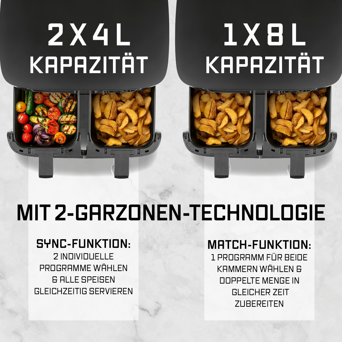 Doppelkammer-Heißluftfritteuse - 2x 4 l