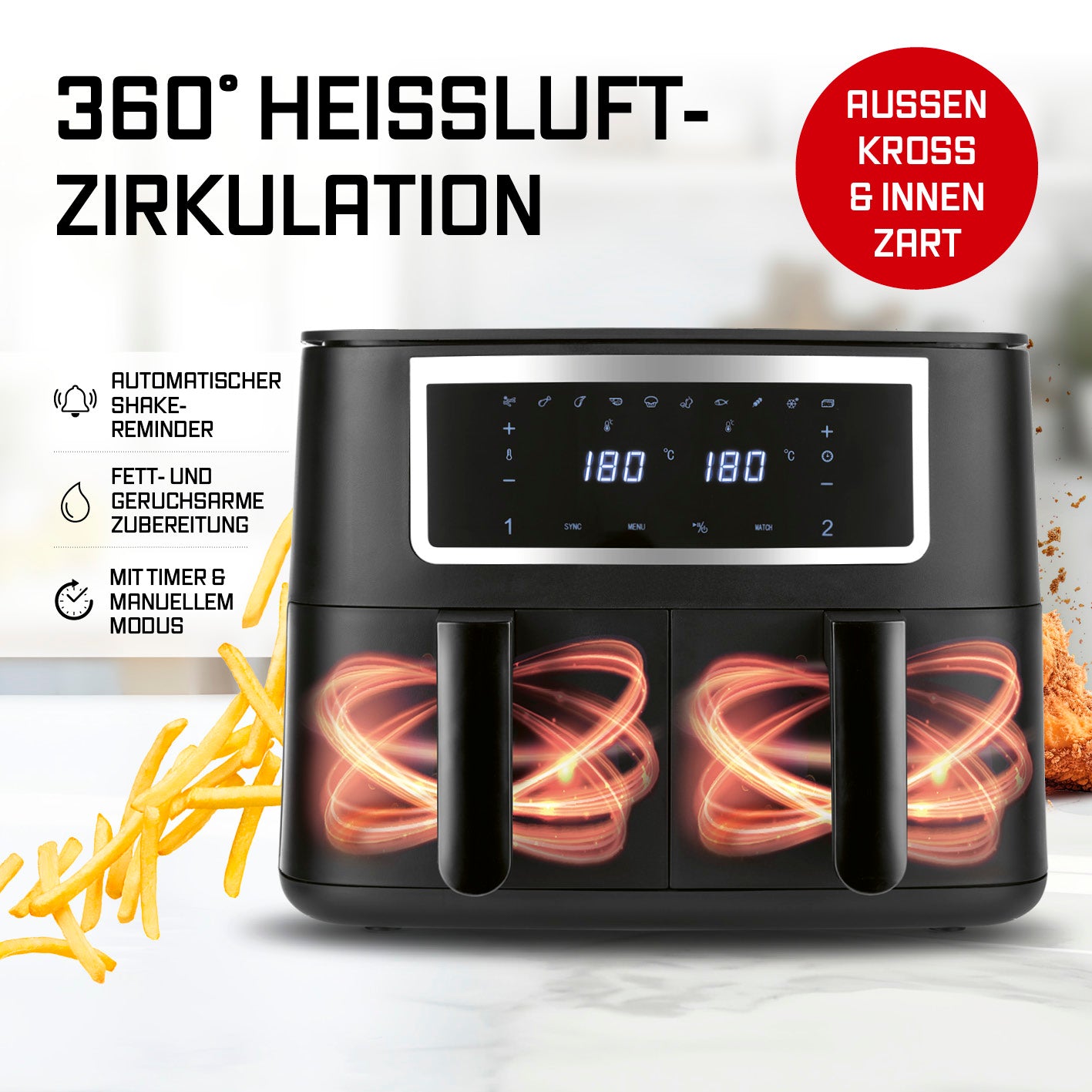 Doppelkammer-Heißluftfritteuse - 2x 4 l