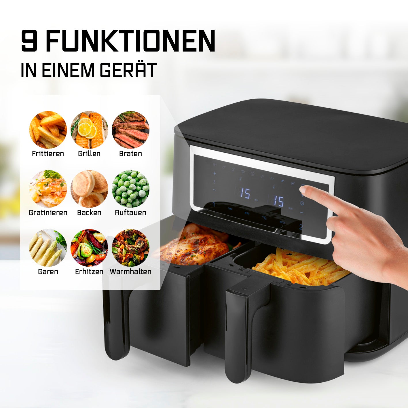 Doppelkammer-Heißluftfritteuse - 2x 4 l