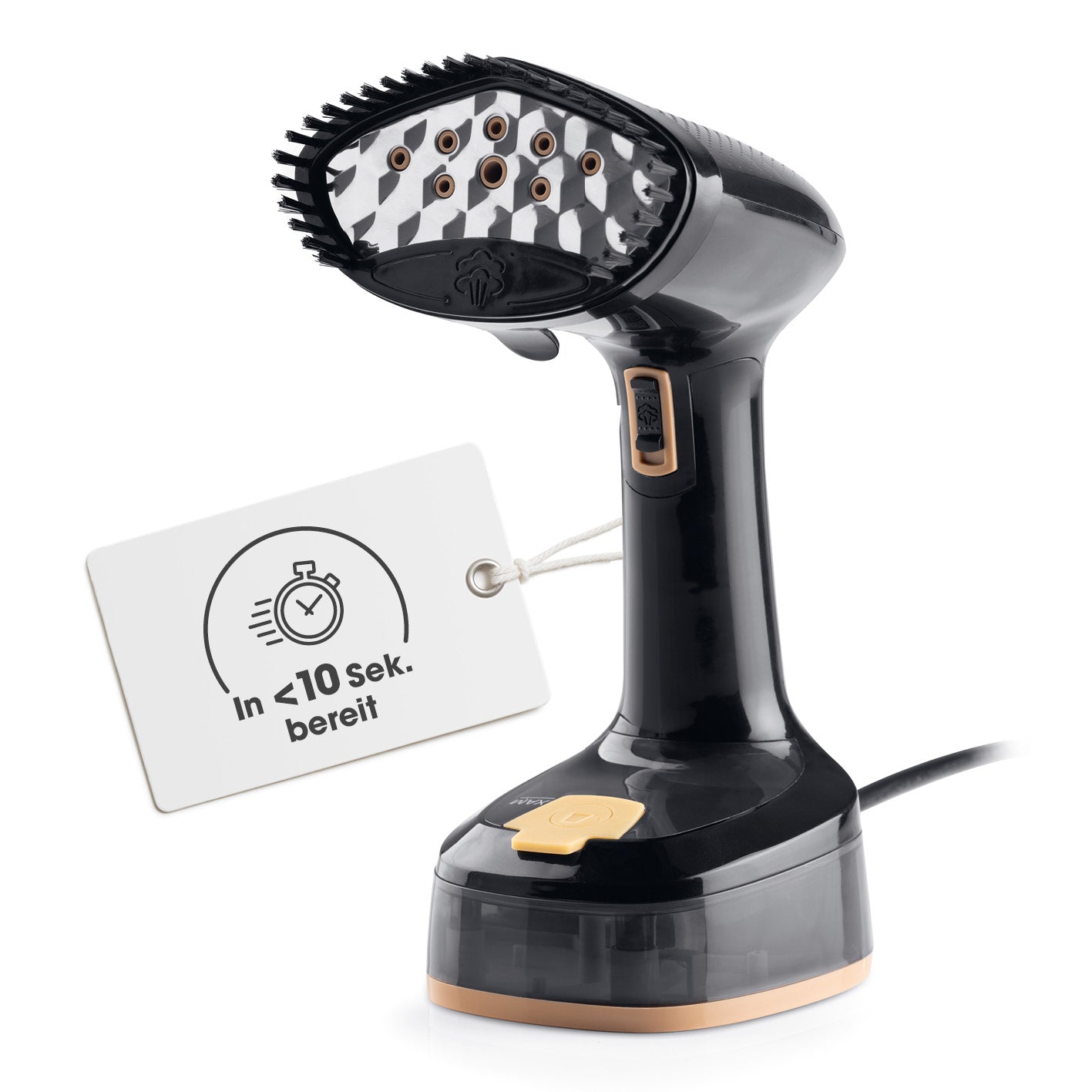 Dampfbürste mit 2-in-1-Funktion, 1600 Watt, 165 ml Wassertank, schnell einsatzbereit in unter 10 Sekunden, kompakt und vielseitig einsetzbar.