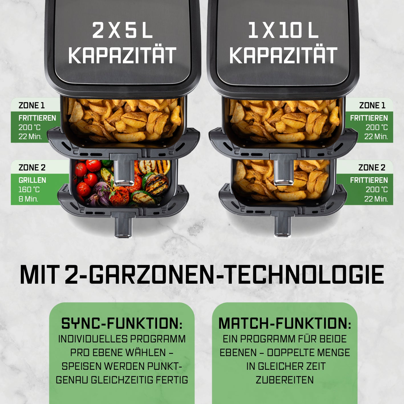FryUp Vertikale Doppelkammer-Heißluftfritteuse 2x 5 L