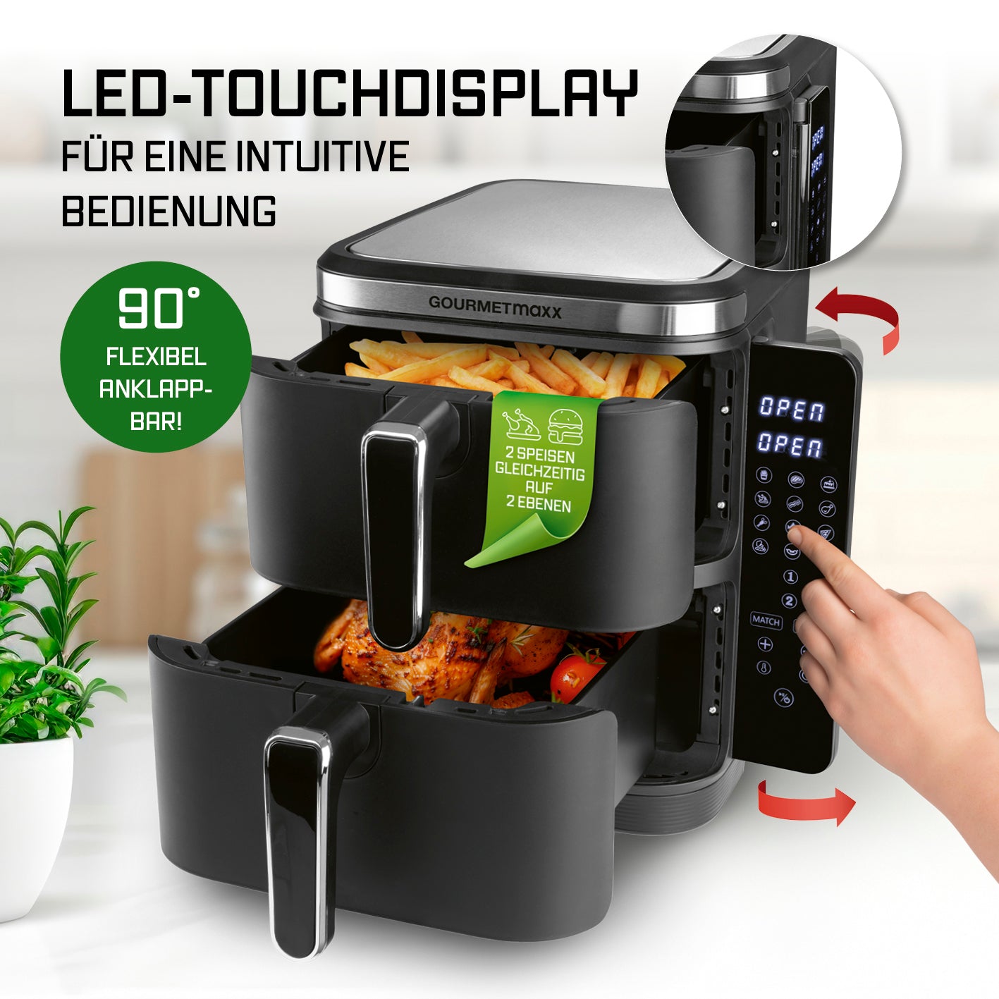 FryUp Vertikale Doppelkammer-Heißluftfritteuse 2x 5 L