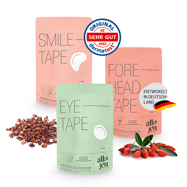 Hyaluron-Skintape "Glow Package" mit Eye, Smile und Forehead Tapes, für strahlende Haut und Faltenreduzierung über Nacht.