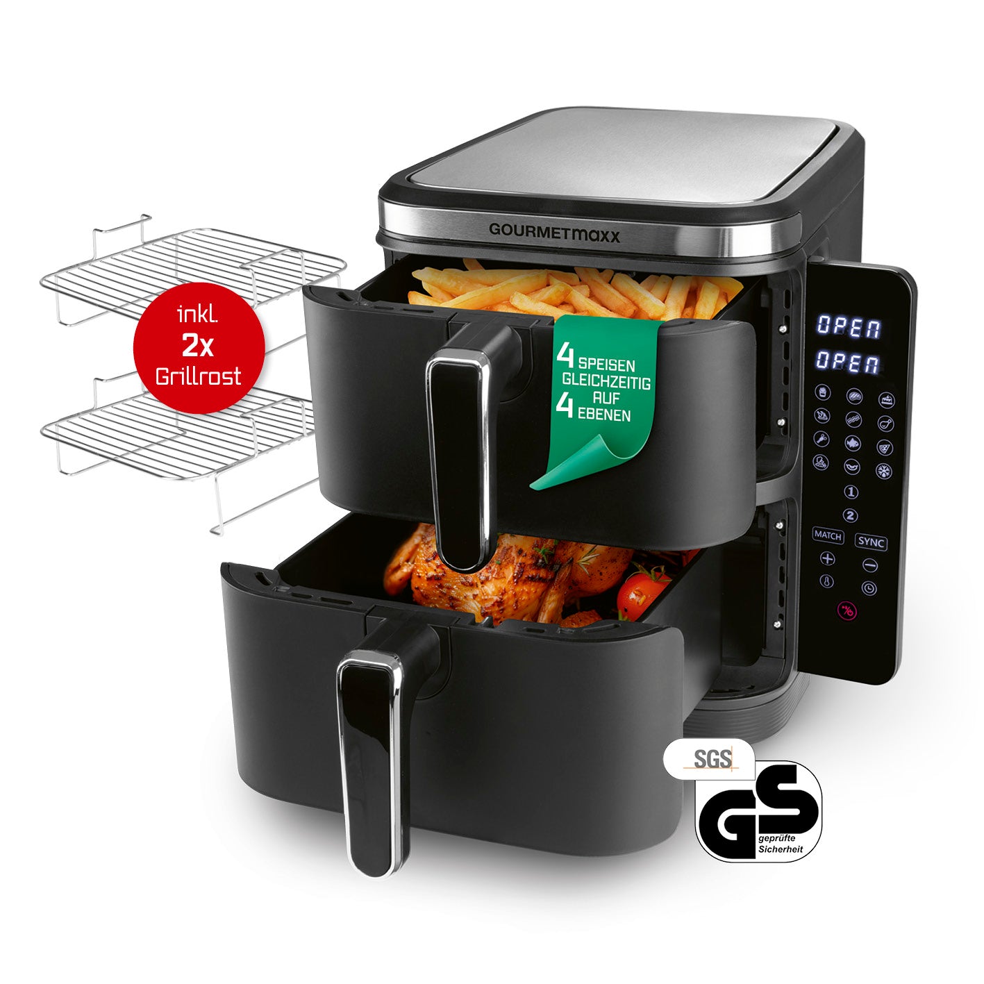 FryUp Vertikale Doppelkammer-Heißluftfritteuse - 2x 5 l