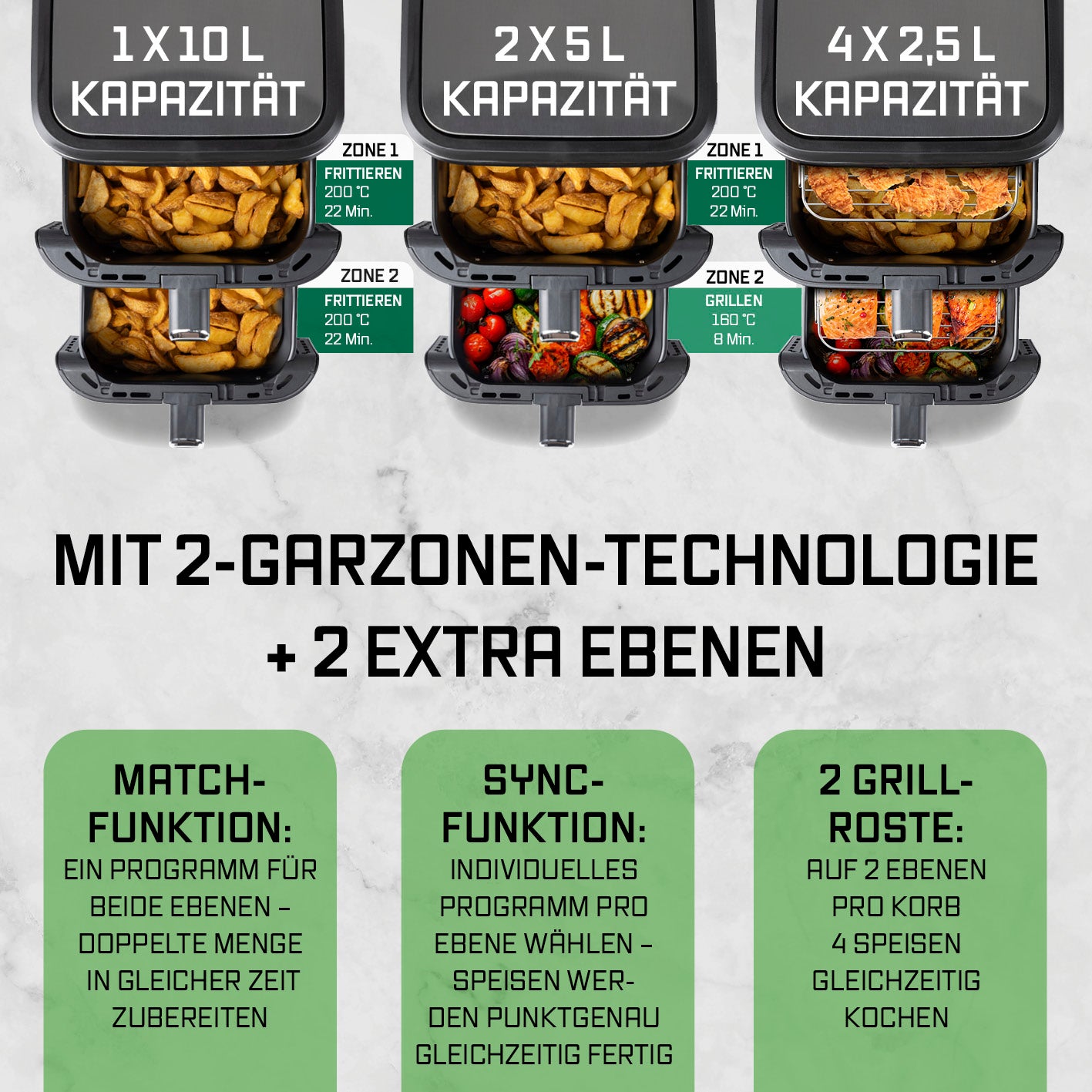 FryUp Vertikale Doppelkammer-Heißluftfritteuse - 2x 5 l