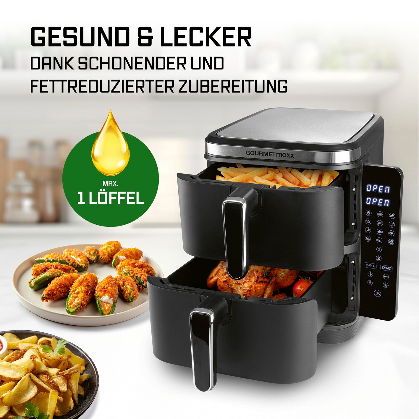 FryUp Vertikale Doppelkammer-Heißluftfritteuse - 2x 5 l