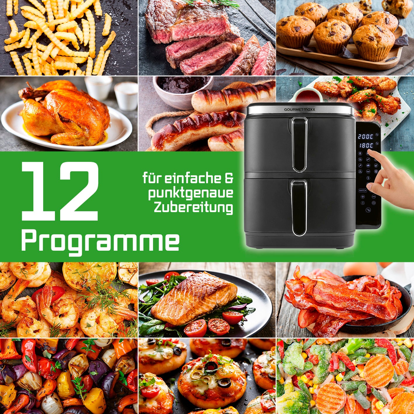 FryUp Vertikale Doppelkammer-Heißluftfritteuse - 2x 5 l
