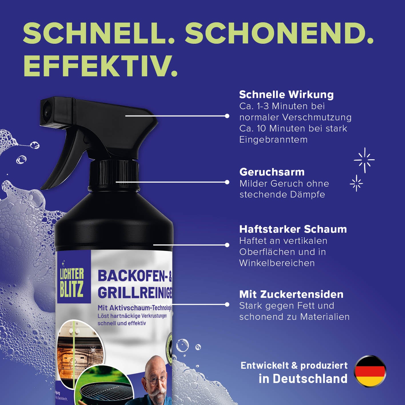 Backofen & Grillreiniger - 750 ml mit haftstarkem Aktivschaum für schnelle, geruchsarme Reinigung auch an senkrechten Flächen, quadratisch Bild 4