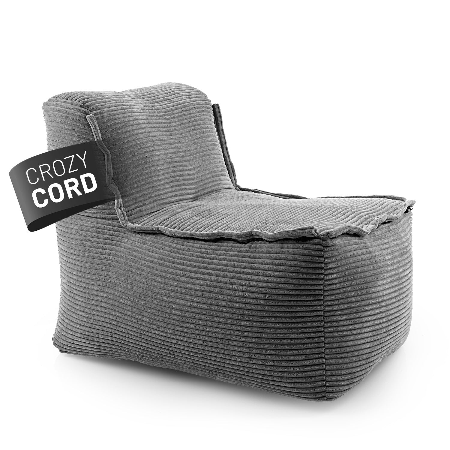 Modulare Mitte aus der LUMALAND Cord-Reihe 200 L grauer Sitzsack aus Cordstoff mit flexibler Verbindung und komfortabler Sitzhöhe.