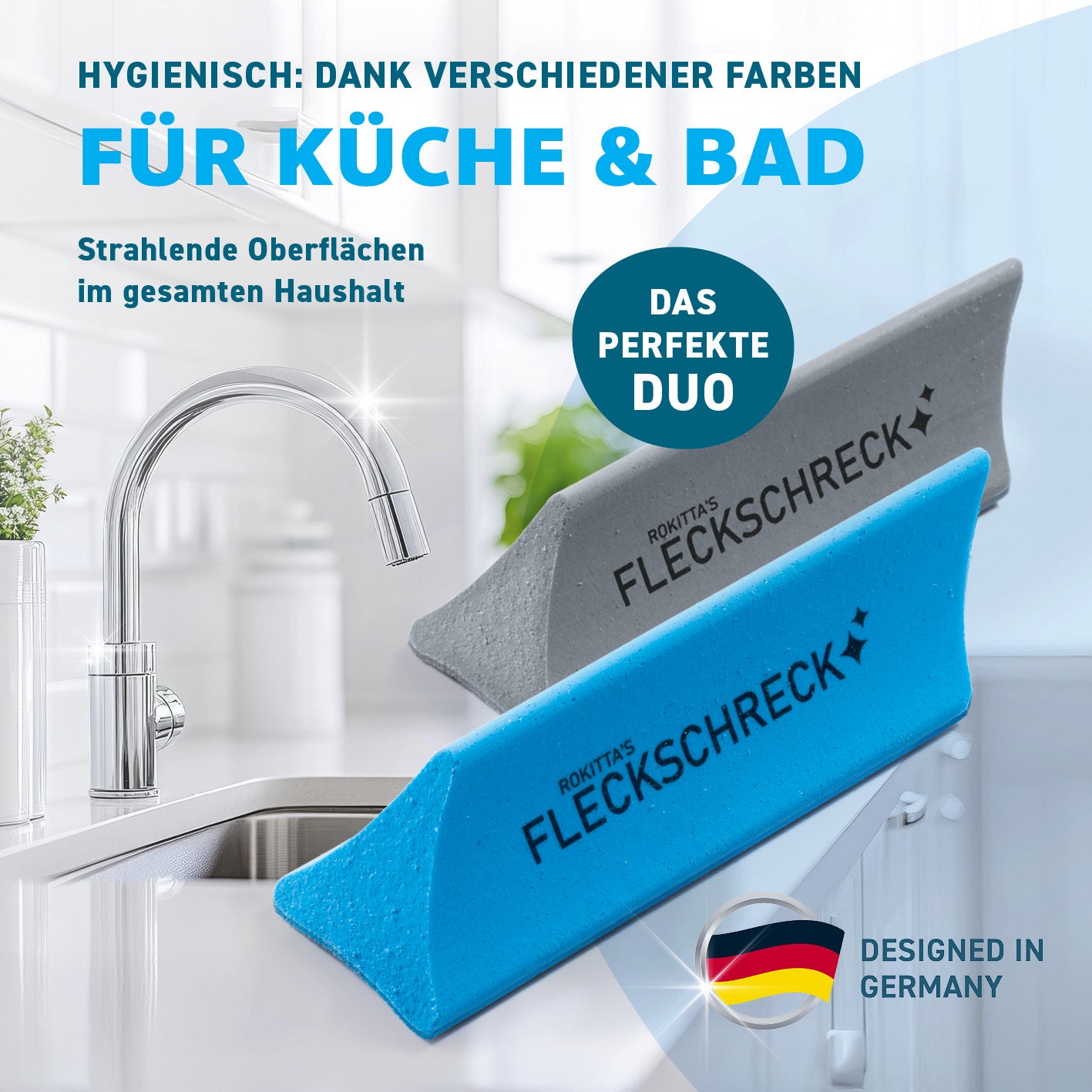 Rokitta Kalk- & Rostradierer mit Keramikpartikeln - 2er-Set für Küche und Bad entfernt Kalk, Rost und Flecken effektiv.