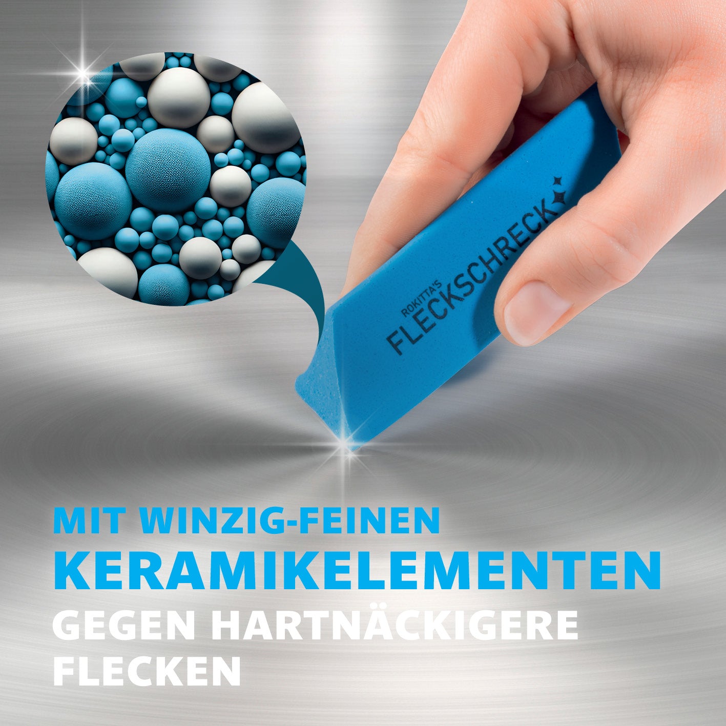 Rokitta Kalk- & Rostradierer mit Keramikpartikeln - 2er-Set entfernt Kalk, Rost und Flecken mit feinen Keramikelementen.