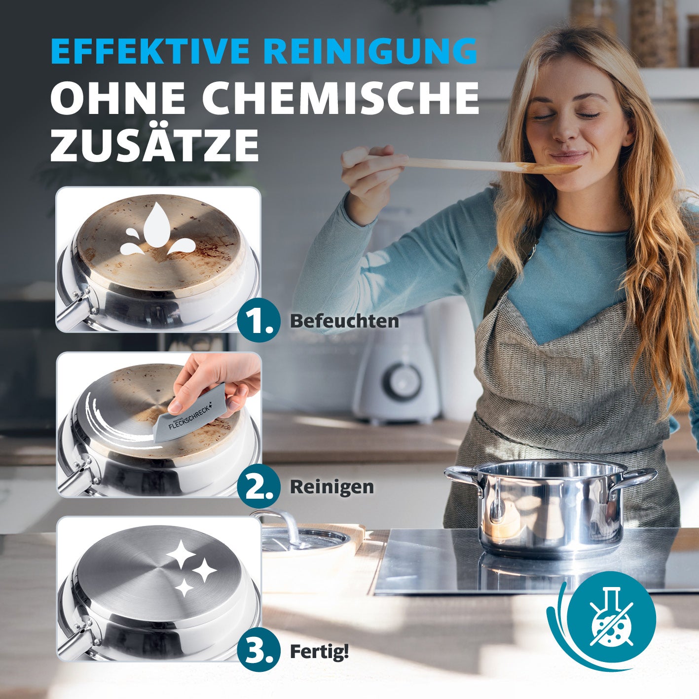 Rokitta Kalk- & Rostradierer mit Keramikpartikeln - 2er-Set reinigt effektiv ohne chemische Zusätze in Küche und Bad.