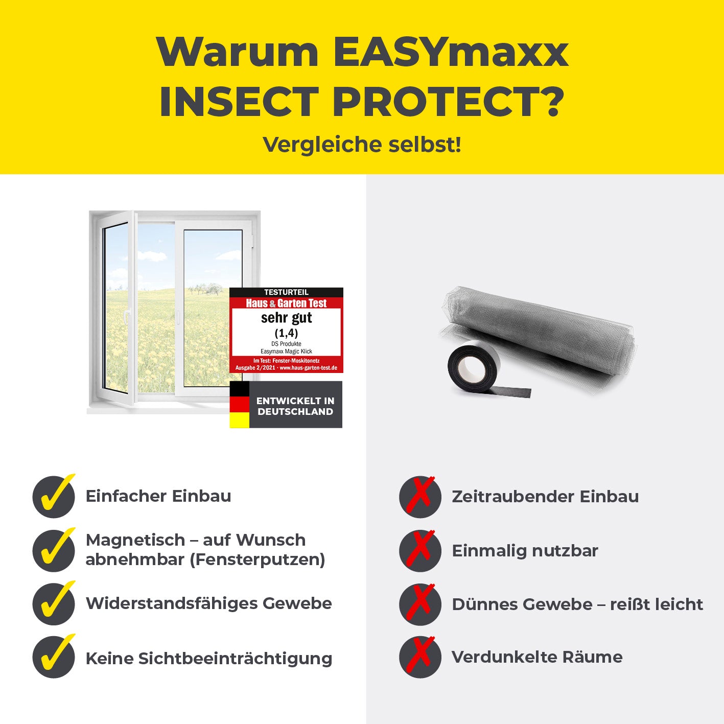 Insektenschutzgitter mit Magnetbefestigung - 150 x 180 cm - Weiß, einfach montierbar, magnetisch, widerstandsfähiges Gewebe, ohne Sichtbehinderung.