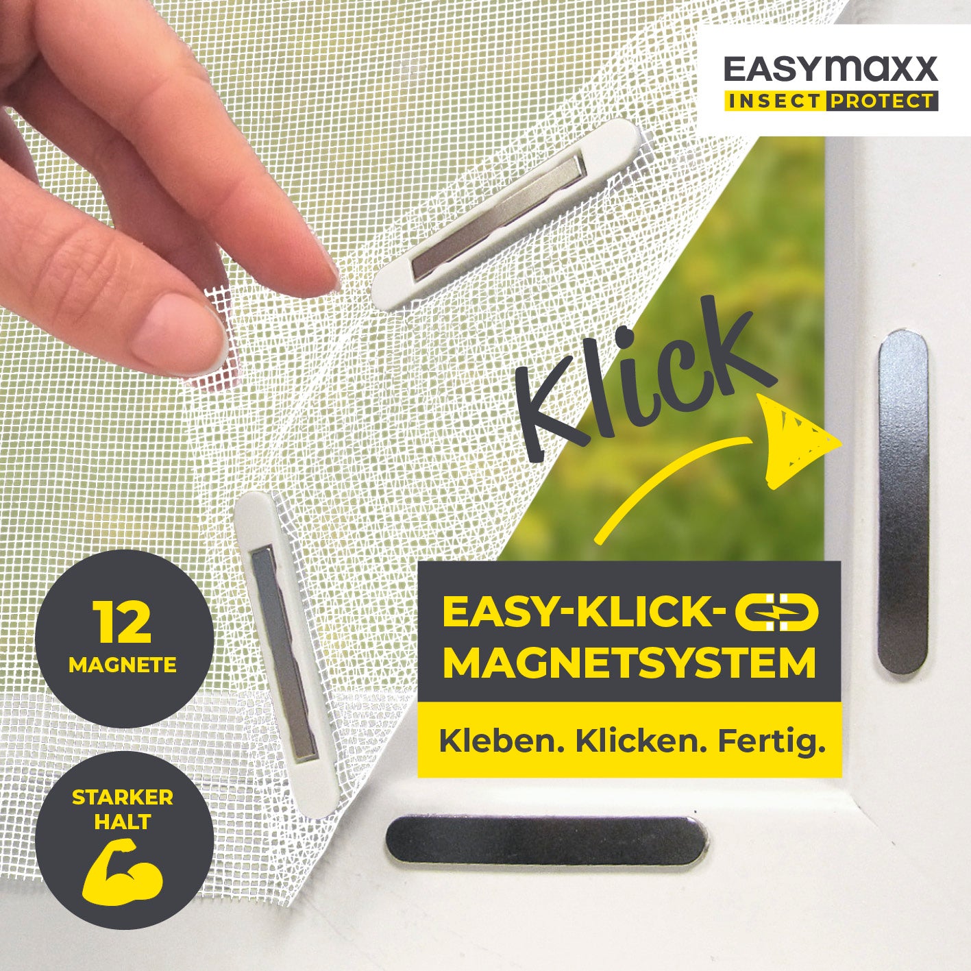 Insektenschutzgitter mit Magnetbefestigung - 150 x 180 cm - Weiß, einfach zu montieren dank 12 starken Magneten für sicheren Halt.