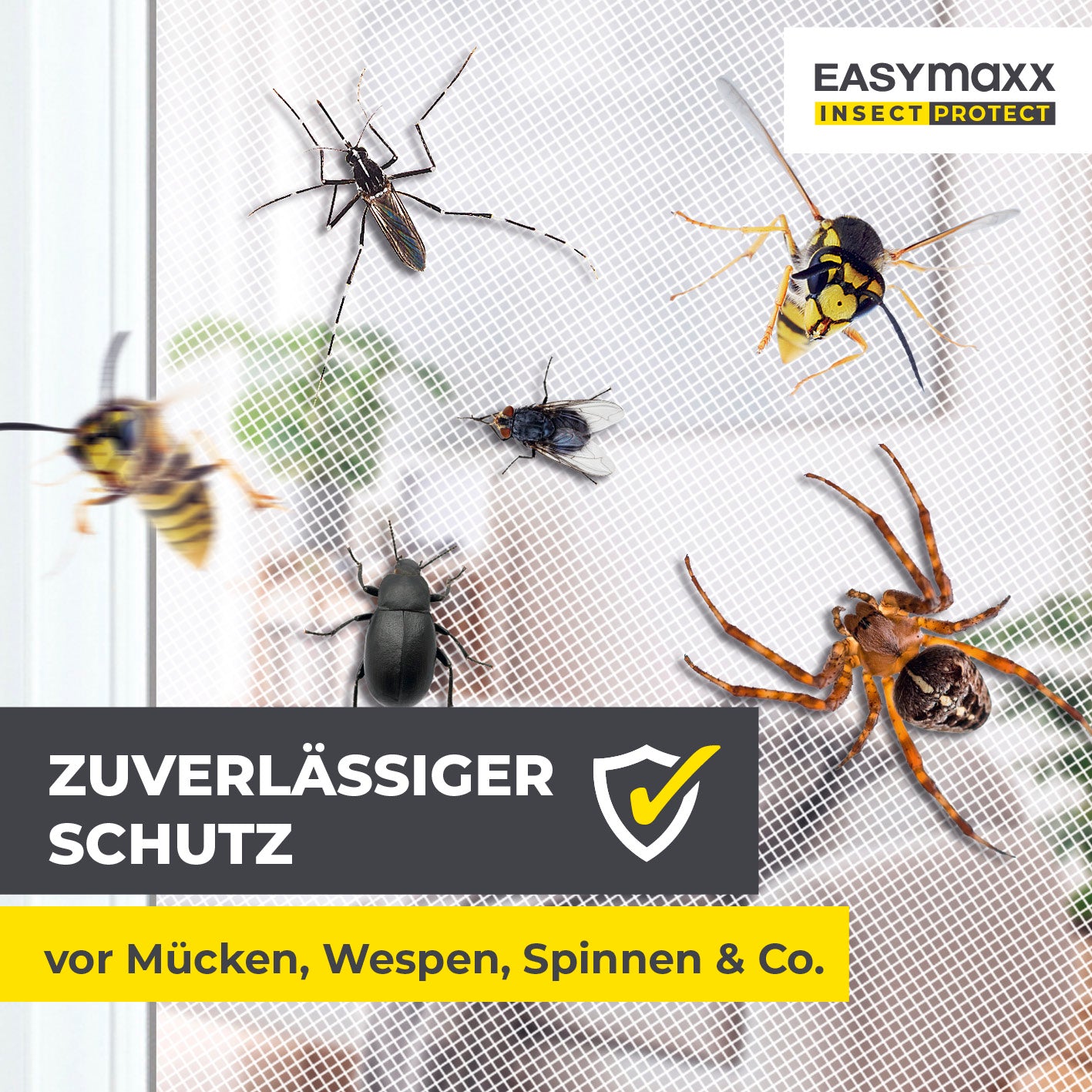 Insektenschutzgitter mit Magnetbefestigung - 150 x 180 cm - Weiß schützt Fenster effektiv vor Mücken, Wespen, Spinnen und anderen Insekten.