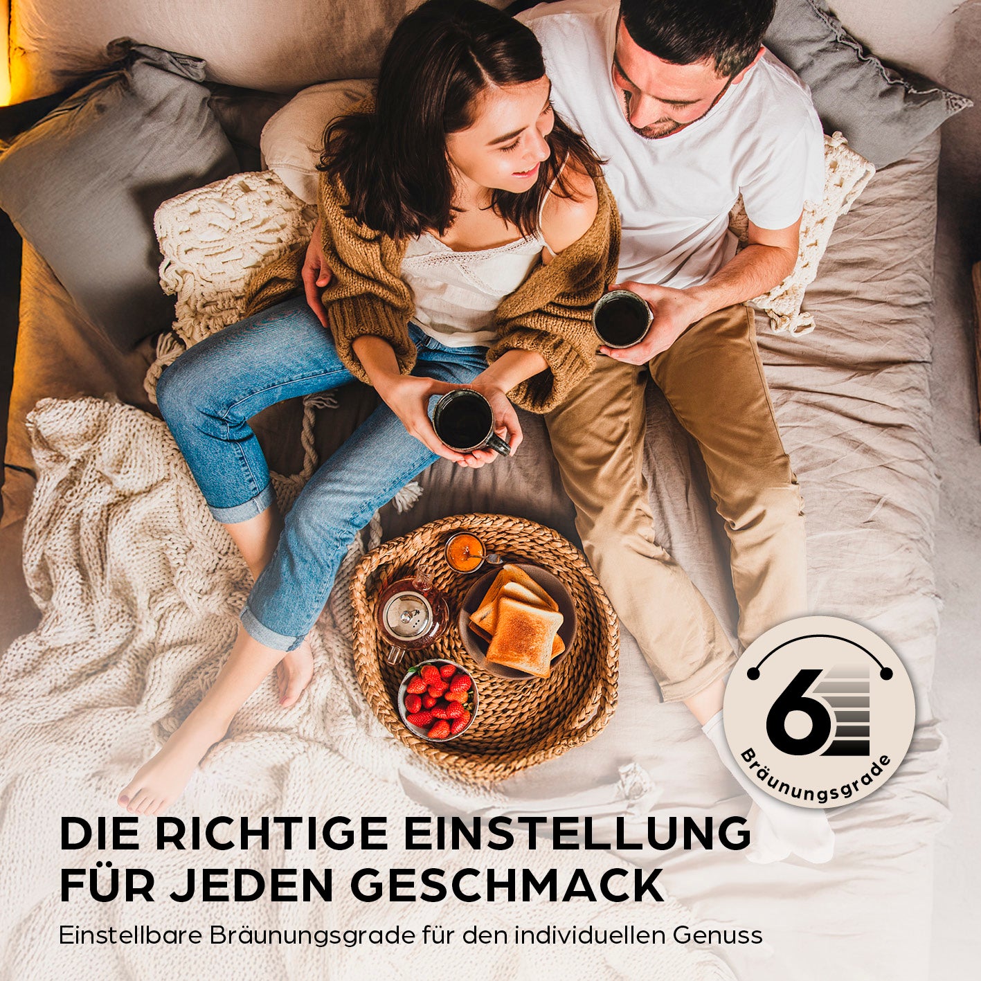 Toaster - Schwarz mit 6 Bräunungsgraden für individuell gerösteten Toast und einfache Bedienung per Touchdisplay.