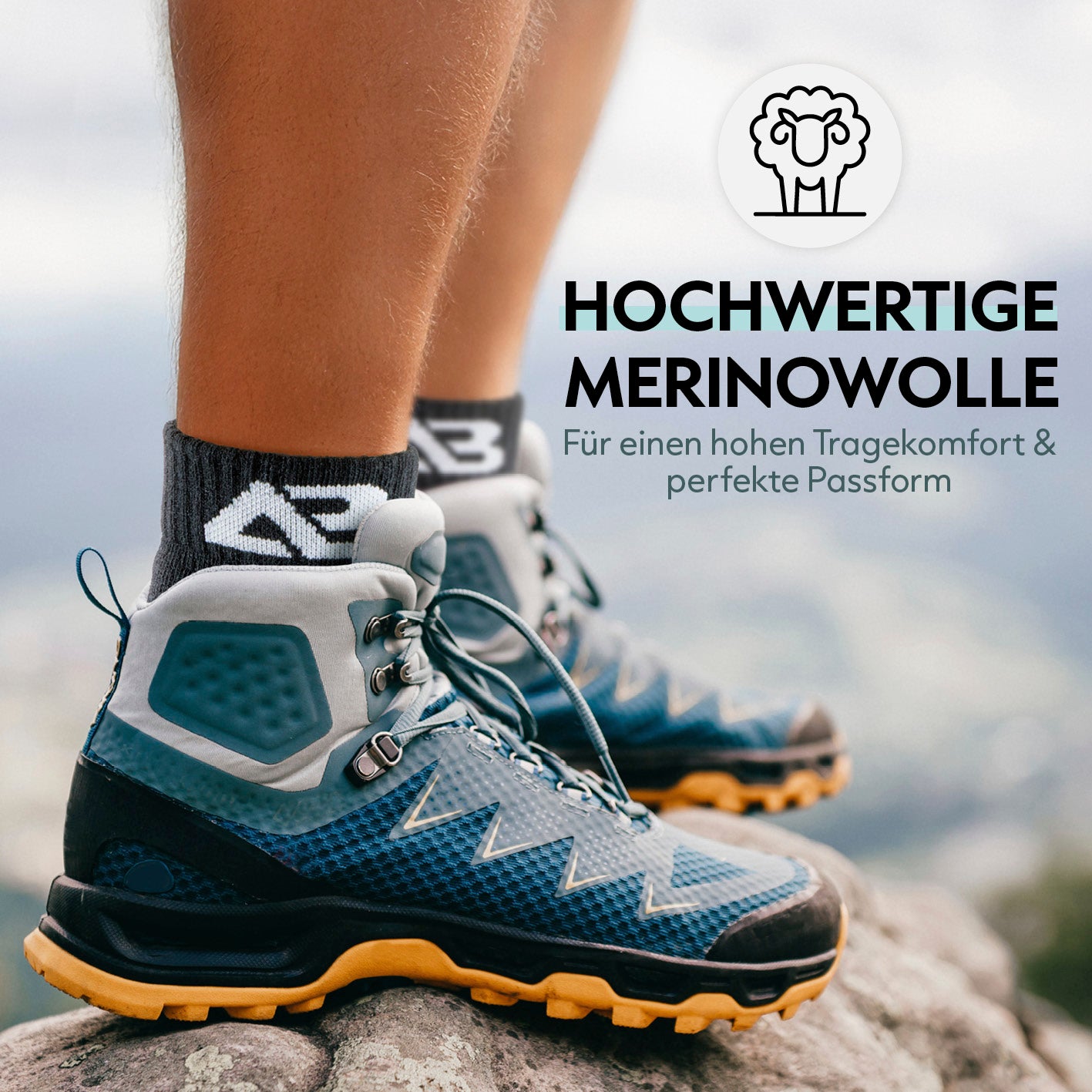 Wandersocken 3er-Set - Schwarz - L in Galerieposition 3, quadratisch, 1417x1417, mit Merinowolle für hohen Tragekomfort