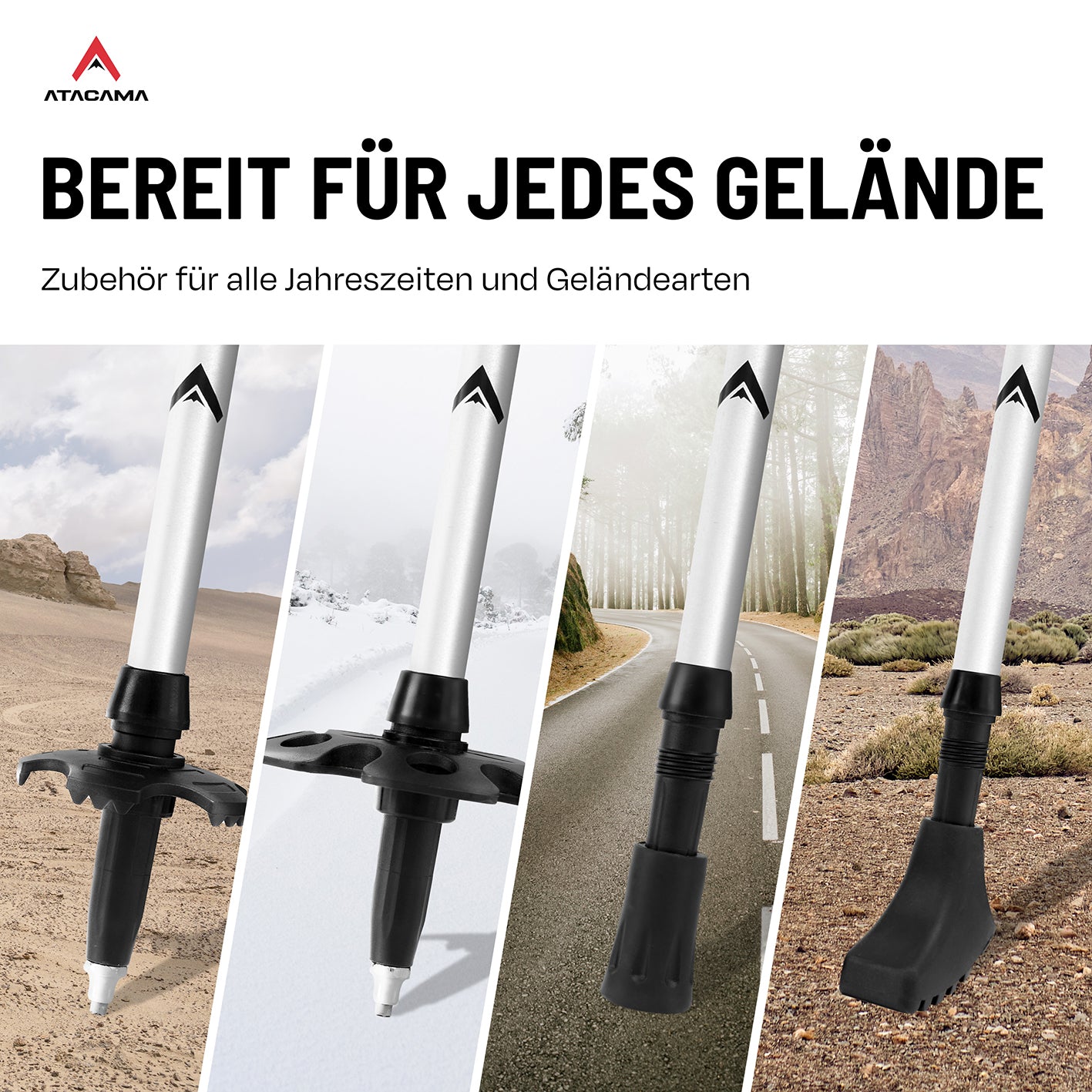 Teleskop Wanderstöcke - faltbar - CarbonMix - 63 cm /135 cm mit vielseitigem Zubehör für jedes Gelände und alle Jahreszeiten.