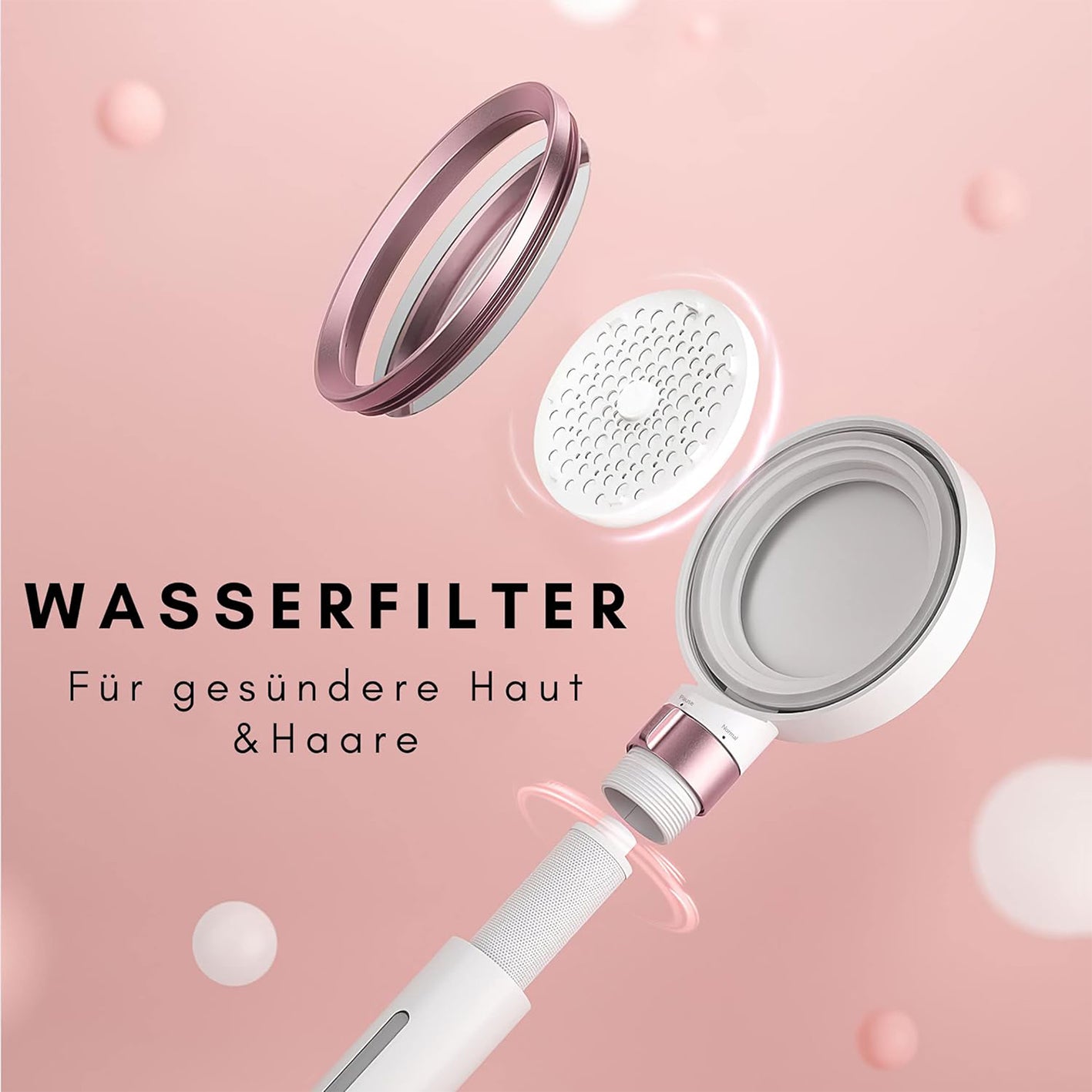 Duschkopf - Rosa mit integriertem Wasserfilter für sauberes Wasser und gesundes Haut- und Haargefühl.