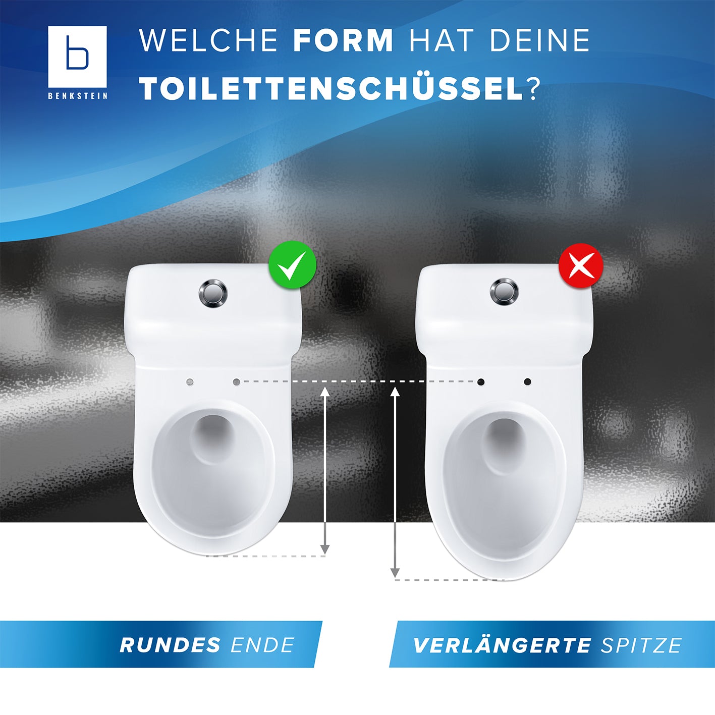 Premium Toilettendeckel - D-Form - Weiß Galeriebild 3 zeigt Vergleich rundes Ende und verlängerte Spitze der Toilettenschüssel.