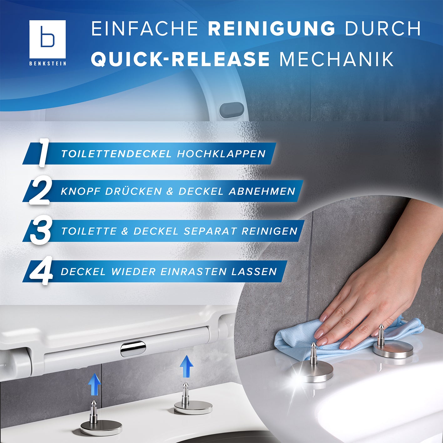 Premium Toilettendeckel - D-Form - Weiß mit Quick-Release Mechanik für einfache Reinigung, Galerieposition 7, quadratisch 1417x1417px