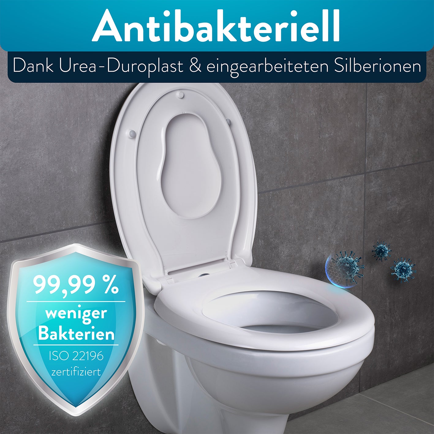 Kinder-Toilettendeckel - Weiß aus antibakteriellem Urea-Duroplast mit abnehmbarem Kindersitz und einfache Montage