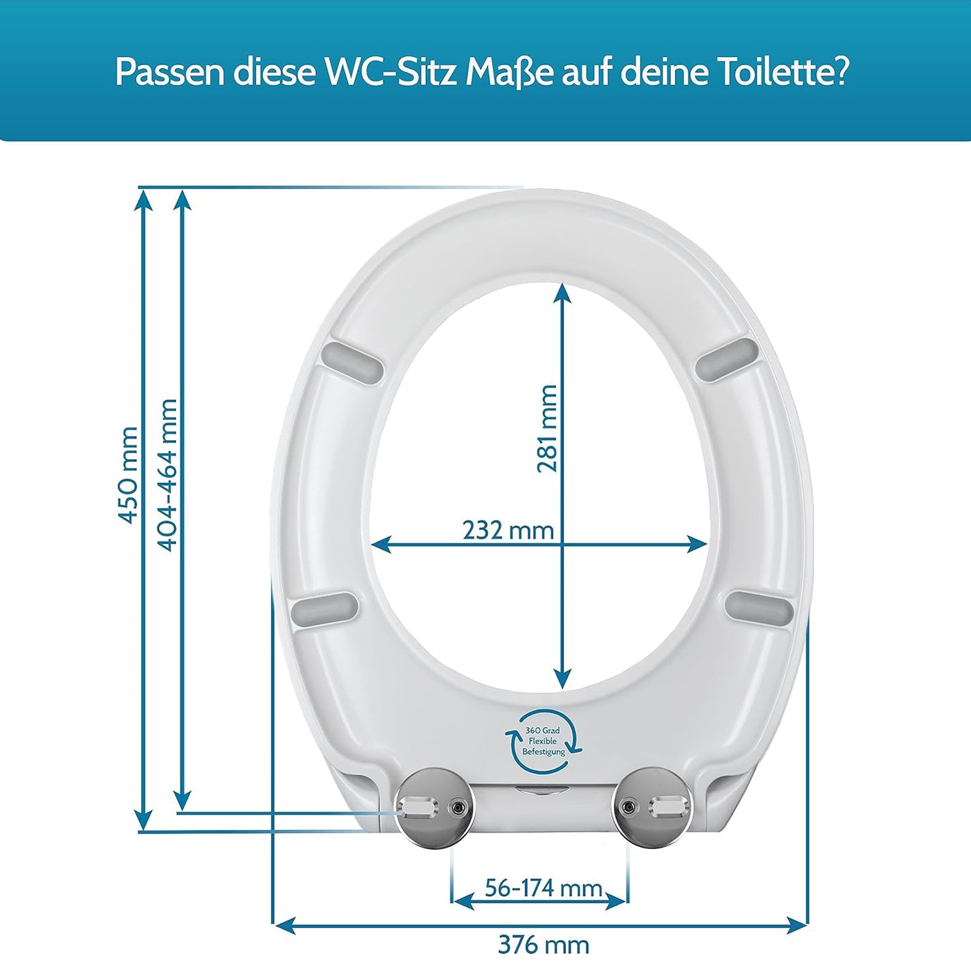 Kinder-Toilettendeckel - Weiß mit Maßen 450x376 mm, abnehmbarem Sitz und stabilen Edelstahlscharnieren für einfache Montage.