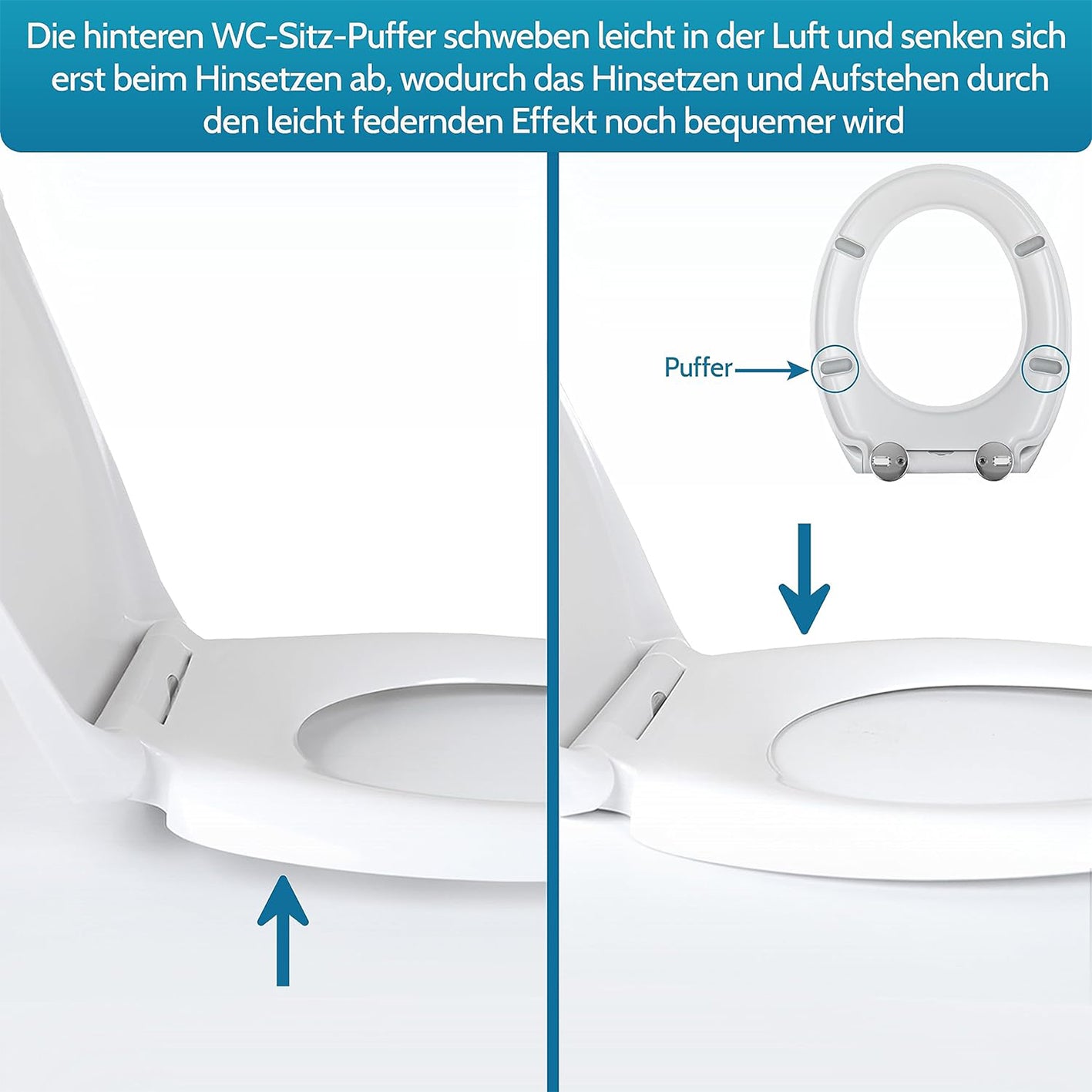 Kinder-Toilettendeckel - Weiß mit antibakteriellem Urea-Duroplast, Quick-Release und federnden Puffern für mehr Komfort.
