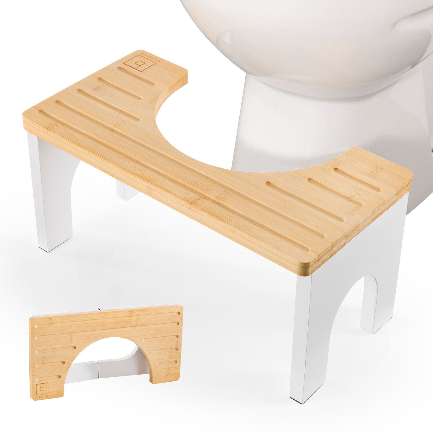 Bambus-Toilettenhocker mit rutschfester Oberfläche, klappbar, stabilem Stand und gesundheitsförderndem Design für das Badezimmer.