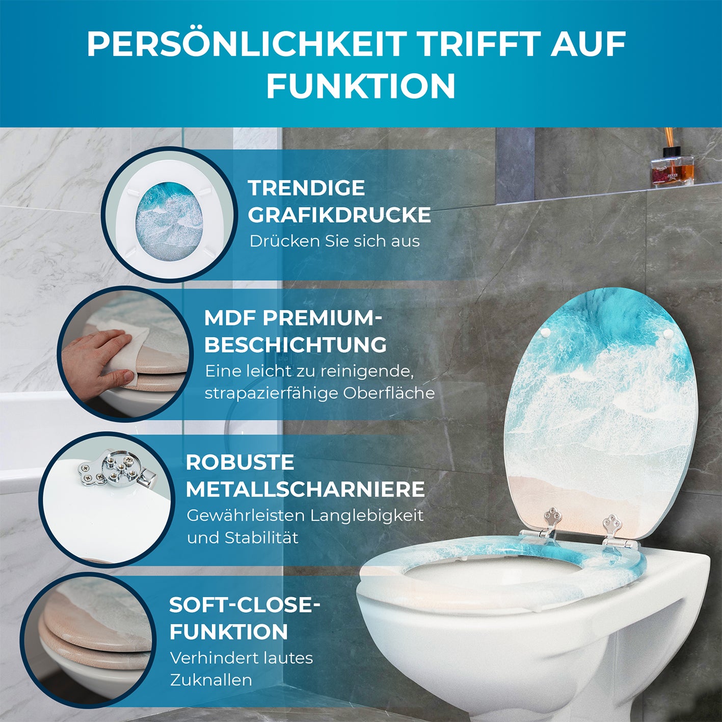 Premium Toilettendeckel oval - Türkis